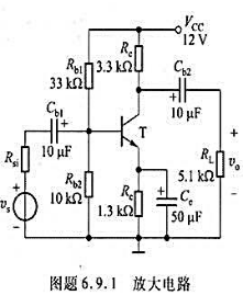 放大电路如图题6.9.1所示。设信号源内阻Rs1=0，BJT的型号为2N3904，β=100，电路其