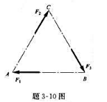 如题3-10图所示，力F1，F2和F3。大小均为100N,作用在边长为100mm的等边三角形ABC的