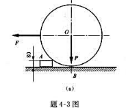 题4-3图（a)所示压路机的碾子重P=20kN，半径R=400mm。求当碾子越过厚度为80mm的石板