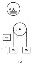 题8-18图（a)所示滑轮系统，已知m1=4kg，m2=1kg和m3=2kg，滑轮和绳的质量及摩擦均