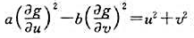 设对任意的x和y有用变量替换将函数f=（x,y)变换成函数g（u,v)，试求满足关系式中的常数a和b