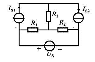 用戴维宁定理求图示电路中通过理想电压源的电流。图中Us=10V， Is1=3A， Is2=5A， R