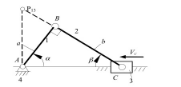 如图3-36所示曲柄滑块机构中，已知a=10mm，。指出速度瞬心P13，并用瞬心法求构件1的角速度w