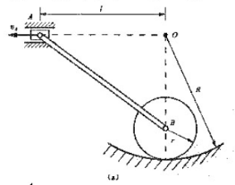 题7-28图（a)所示机构中，已知滑块A以匀速度vA=12cm/s沿水平直槽向左运动，并通过连杆AB