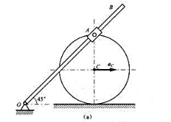 题7-40图（a)所示平面机构，已知半径r=1m的轮子。沿水平直线轨道作纯滚动，轮心具有匀加速度ac