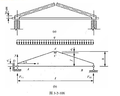 图3-2-108（a)所示为一三铰拱式屋架.上弦通常用钢筋混凝土或预应力混凝土,拉杆用角钢或圆钢结图