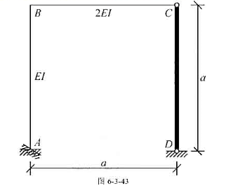 如图6-3-43所示刚架,已知支座A点处发生了顺时针转角φ,CD杆上下两端铰接,其抗压强度EA=∞.