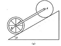 均质实心圆柱体A和均质薄铁环B的质量均为m,半径均为r，两者用杆AB铰接，无滑动地沿斜面滚下，斜面与