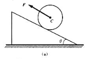 题11-7图（a)所示，已知质量为半径为r的均质圆盘在力F作用下，沿倾角为θ=30"的斜面向上作纯题