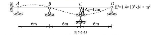 图7-2-35所示连续梁,设支座C下沉1cm.试作M图.