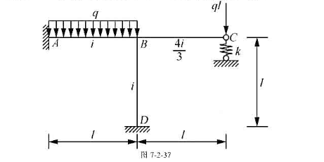 试作图7-2-37所示弹性支座上刚架的弯矩图.i为杆的线刚度,弹性支座刚K=4i/l2. 请帮忙给出