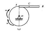 题11-12图（a)所示水平面内的杆和圆盘，视杆AB为均质杆，质量为m，长为l=2r,杆的一端A与圆