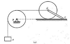 题11-21图（a)所示，质量为m的物体A借不可伸长的绳子经滑轮B拖动磙子，D作纯滚动，磙子和滑轮皆