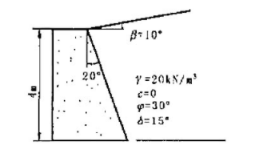 某挡土墙如图3所示，填土与墙背的外摩擦角δ=15，试用库仑土压力理论计算:①主动土压力的大小、作用点