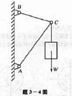 铰接三角支架悬挂一重物,重为 W= 10kN.已知AB = AC = 2m,BC = 1m.求杆AC