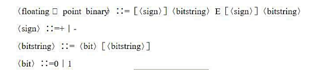一个浮点二进制数的构成是：一个可选的符号（或-)，后跟一个或多个二进制位，再跟上一个字符E，再一个浮