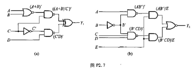 写出图P2.7（a)、（b)所示电路的输山逻辑函数式.写出图P2.7(a)、(b)所示电路的输山逻辑