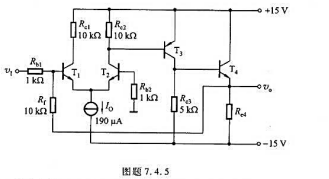 电路如图题7.4.5所示。（1)指出由Rf引入的是什么类型的反馈;（2)若要求既提高该电路的输入电阻