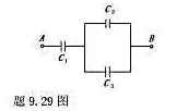 如题9.29图所示，C1=0.25μF，C2=0.15μF，C3=0.20μF。 C1上电压为50V