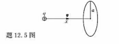 如题12.5图所示，电荷＋q以速度可向O点运动，＋q到O点的距离为x，在O点处作半径为a的圆平而，圆