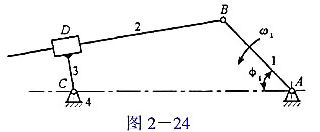 在图2-24示机构中,已知lAB=30mm,lAC=70mm,lCD=15mm,匀角速1=10rad