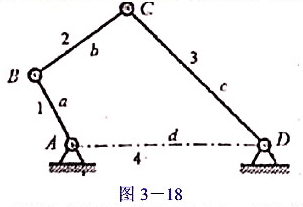 在图3-18所示铰链四杆机构中,已知杆长a=45mm,b=55mm,c+d=125mm.（1)若要求