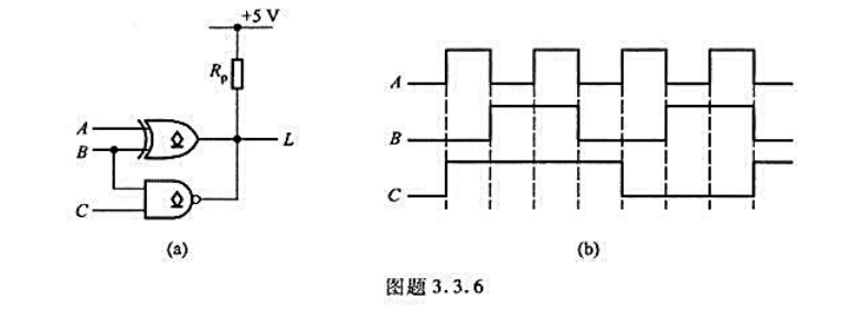 由OD异或门和OD与非门构成的电路及输入电压波形如图题3.3.6所示。（1) 试写出输出与输入的逻辑