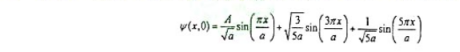 一质量为m的粒子，可在宽为a无限深势阱当中自由运动，在t=0的初始时刻其波函数为其中A为实常数（一质