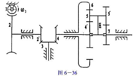 图6-36所示轮系中,蜗杆1为左旋,各轮齿数分别为Z1、Z2、Z2´、Z3、Z4、Z4´、Z5、Z5