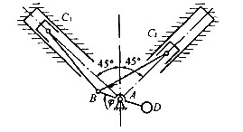 在图10-17所示的V形发动机中,已知每一汽缸的移动部分的质量为m.今在曲柄延长线上曲柄销B的对称点