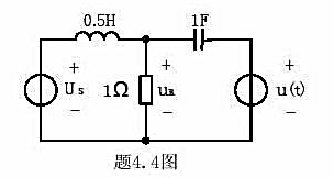 在题4.4图所示电路中，US=4V，u（t)=3sin2tV，求电阻上的电压UR。在题4.4图所示电