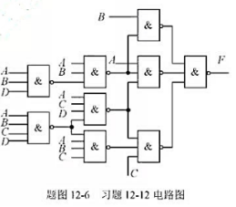 组合逻辑电路如题图12-6所示。（1)分析图示电路，写出函数F的逻辑表达式，用Σm形式表示;（2)若