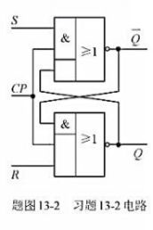 题图13-2所示为两个“与或非”门构成的基本触发器，试写出其状态方程、真值表及状态转移图。请帮忙给出