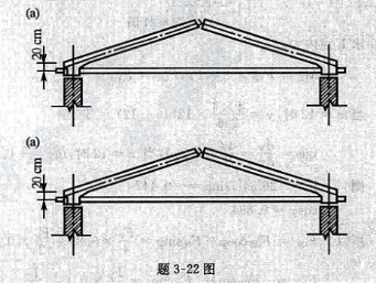 图3-22（a)所示为一个三铰拱式屋架。上弦通常用钢筋混凝土或预应力混凝土，拉杆用角钢或圆钢，结点图