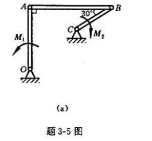 四连杆机构在题3-5图（a)所示位置平衡，已知OA=60cm，BC=40cm，作用在杆BC上力偶的力