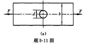 题8-11图（a)所示含圆孔板件，承受轴向载荷P作用。试求板件横截面上的最大拉应力（考虑应力集中)。