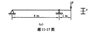 题11-17图（a)所示外伸梁，承受载荷F作用。已知载荷F=20kN，许用应力[σ]=160MPa，