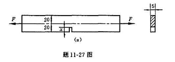 题11-27图（a)所示板件，载荷F=12kN，许用应力[σ]=100MPa，试求板边切口的允许深度