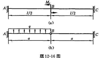 试求题12-16图（a),（b)所示各梁的支反力。设弯曲刚度EI为常数。试求题12-16图(a),(