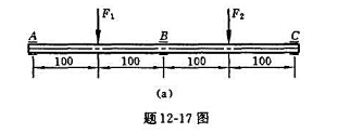 题12-17图（a)所示传动轴，已知F1=3kN,F2=10kN,d=50mm。试计算轴内的最大弯曲