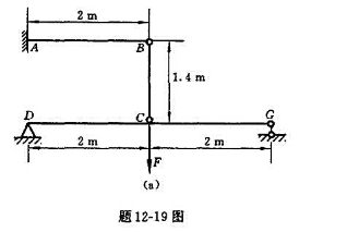 题12-19图（a)所示结构，悬臂梁AB与简支梁DG均用No18工字钢制成，BC为圆截面钢杆，直径d