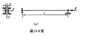 题15－6图（a)所示立柱由两根No10槽钢组成其间距为a。立柱的项部为球形铰支根部为固定端。试问当