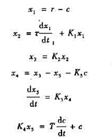 系统的微分方程如下,式中:τ、K1、K2、K3、K4、K5、T均为正的常数。试建立系统r（系统的微分