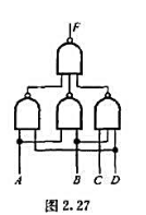由与非门构成的密码电子锁如图2.27所示,图中A、B、C、D是锁上的四个按键,F为1是开锁信号.开锁
