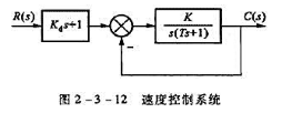 设速度控制系统如图2-3-12所示。为了消除系统的稳态误差，使斜坡信号通过由比例-微分环节组成的设速
