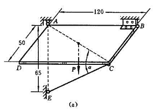 均质长方形板重260kN，通过球形铰链A、蝶形铰链B以及可略去自重的杆CE支持在水平位置上，参见题5