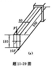 题11-29图（a)所示杆件,同时承受横向载荷与偏心压力作用,试确定F的许用值。材料的许用拉应力[σ