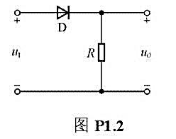 电路如图P1.2所示,已知ui=10sinωt（V),试画出ui与u0的波形.设二极管导通电压可忽略