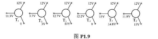 测得放大电路中六只晶体管的直流电位如图P1.9所示.在圆圈中画出管子,并说明它们是硅管还是锗管.请帮