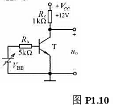 电路如图P1.10所示,晶体管导通时UBE=0.7V,β=50.试分析VBB为0V、1V、3V三种情